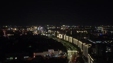 航拍河南郑州会展中心住宅楼夜景灯光